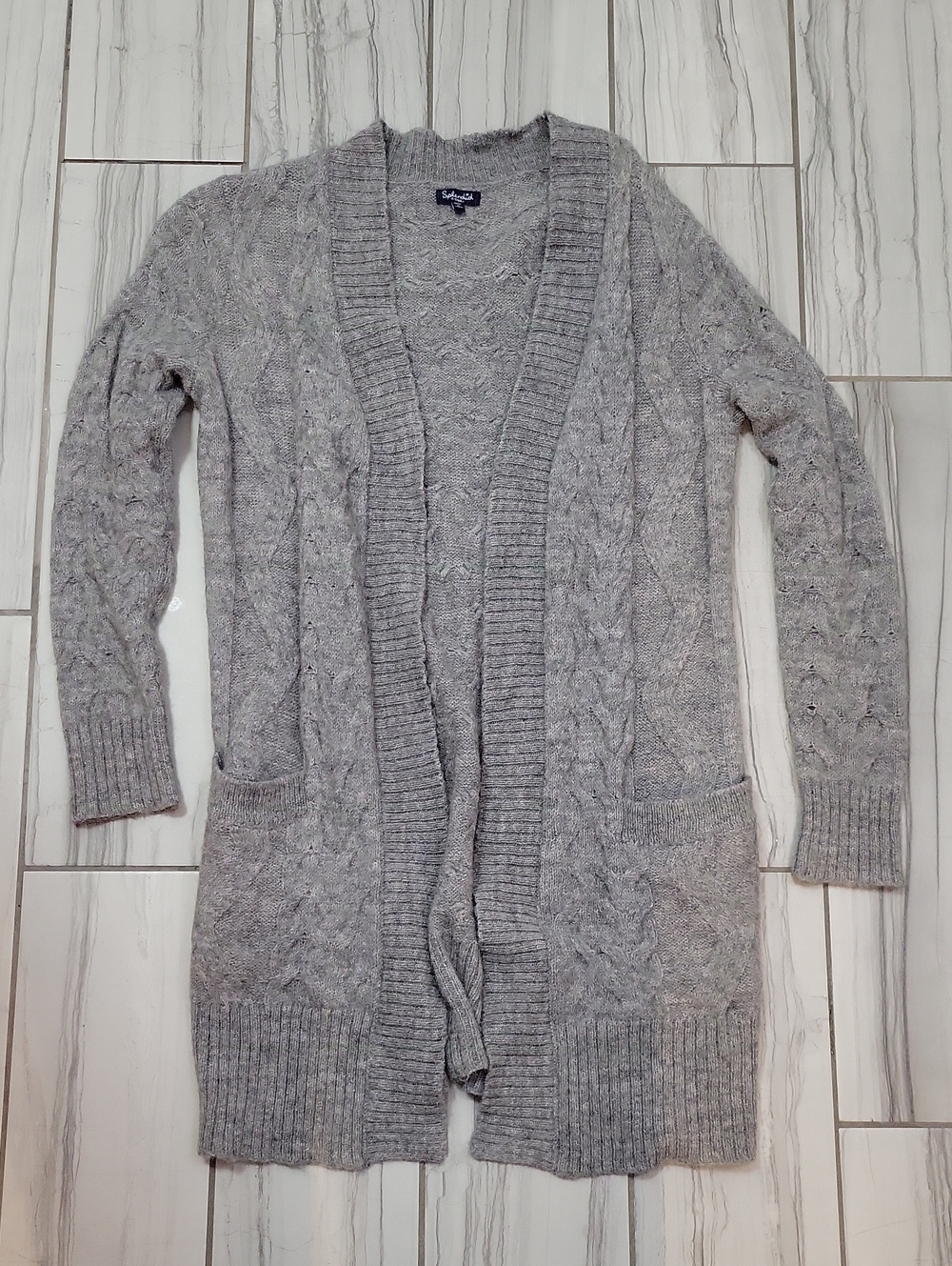 Light Gray Cable Knit Open-Front Women's Sweater Cardigan